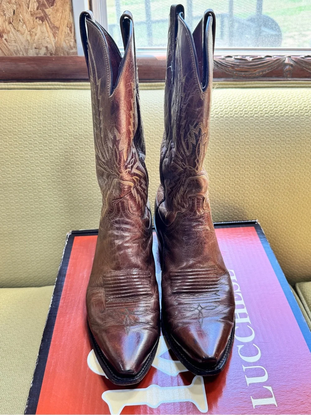 Lucchese Brown Leather Western Cowboy Boots - Picture 4 of 10
